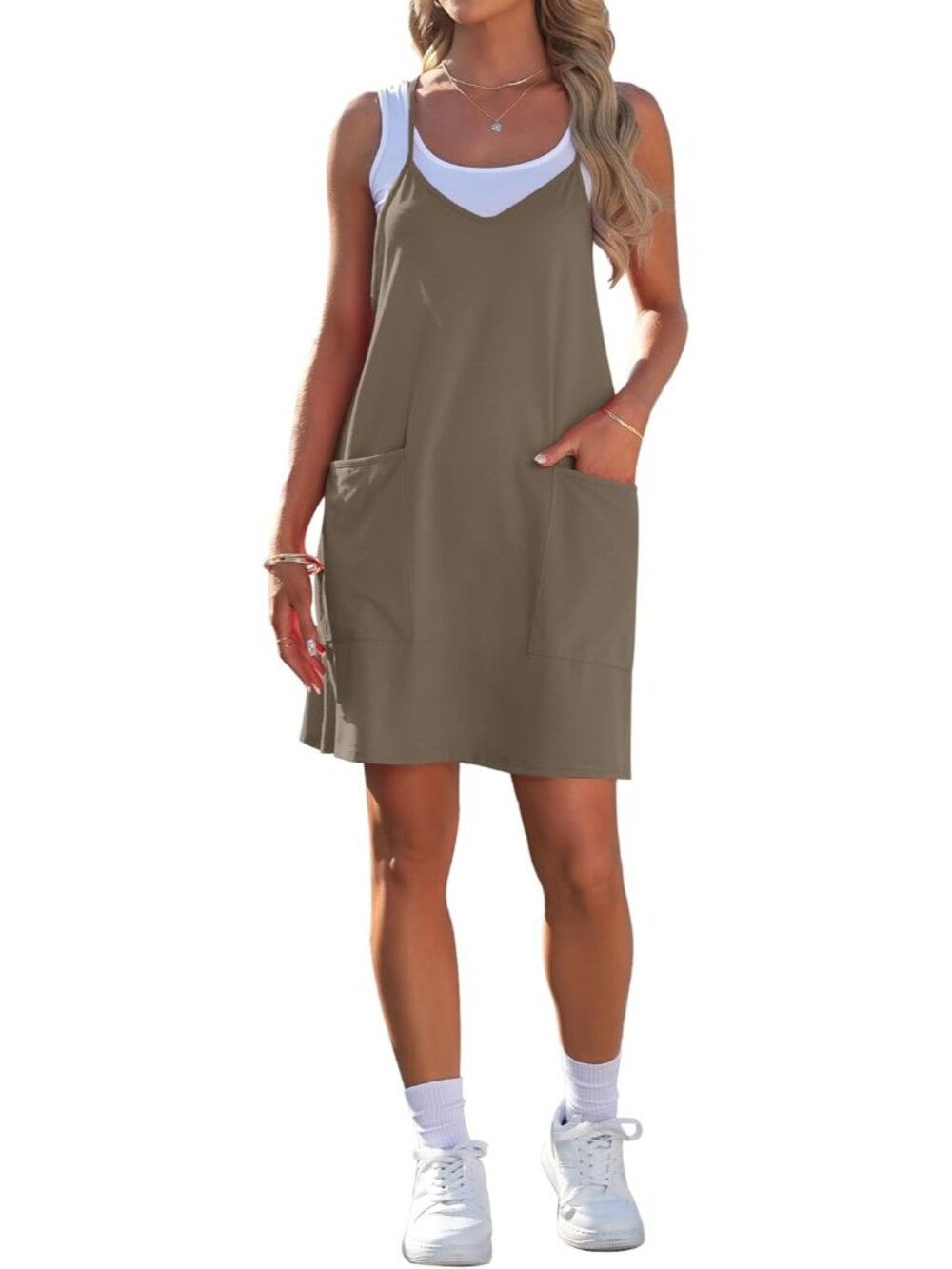 Women's Coffee Summer Dress Sleeveless Casual Dress Spaghetti Strap Beach Dress